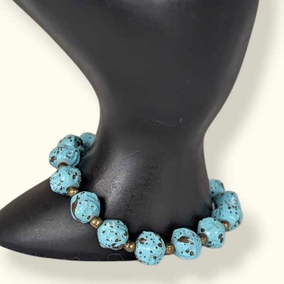 (2/$20) Faux Turquoise Beaded Stretch Bracelet - Picture 3 of 4